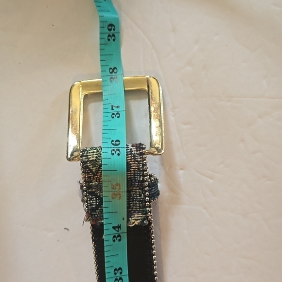 Womens Aztec tapestry Multi-Color Metal nub Belt Gold Buckle Sz.M/L - Picture 6 of 7